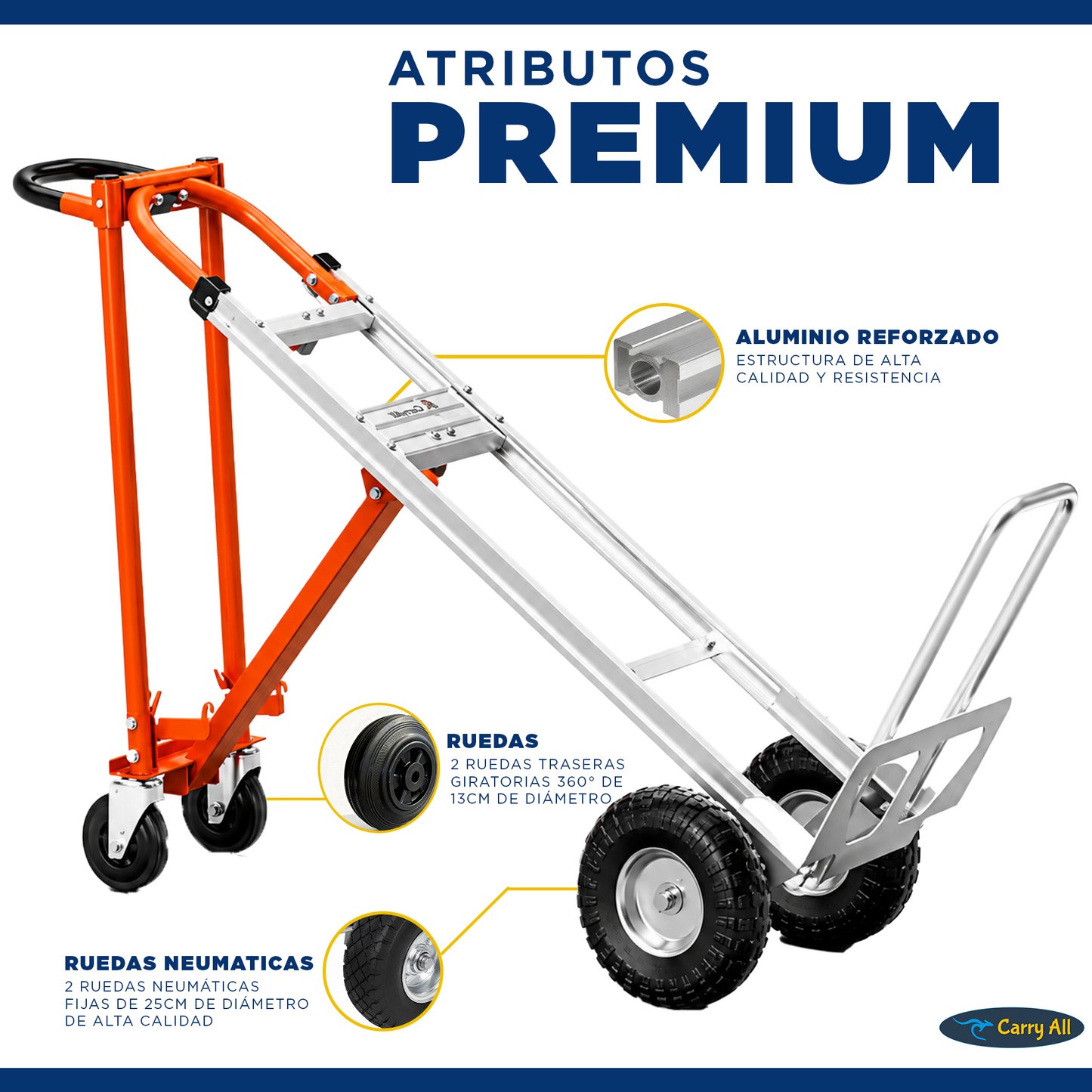 Carro De Carga Plegable 4 En 1 Titan 350 Kilos Plus Carry All Tipo Yegua O Plataforma