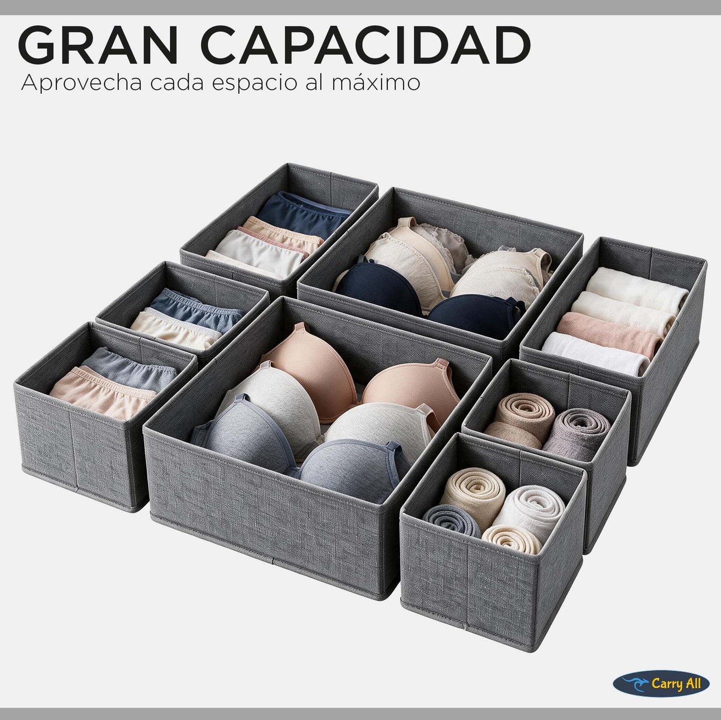Organizador 8 Cajas Divisiones Carry All Ropa Interior Accesorios