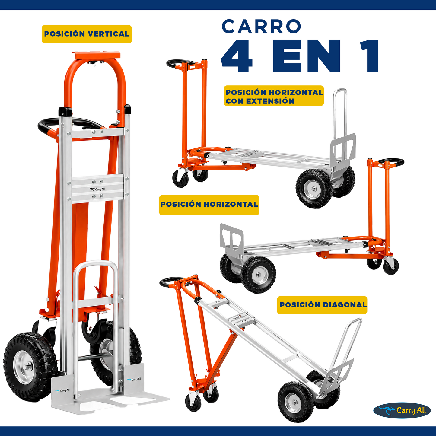 Carro De Carga Plegable 4 En 1 Titan 350 Kilos Plus Carry All Tipo Yegua O Plataforma