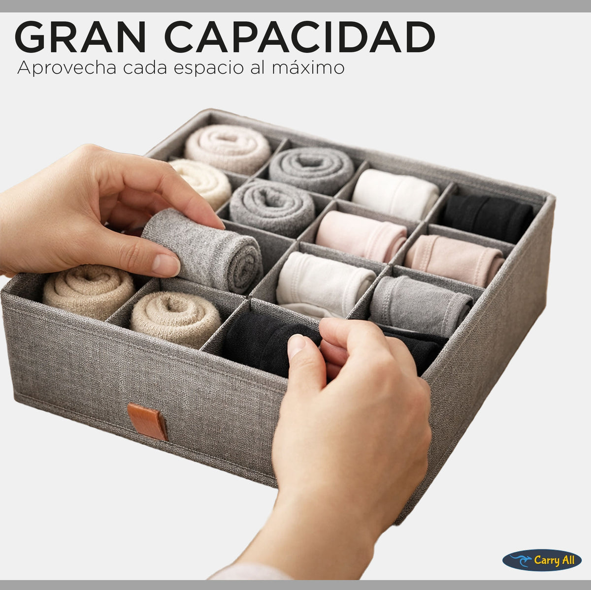 Pack de 3 Cajas Organizadoras Closet Carry All 16 Divisiones Ropa Interior Accesorios Gris