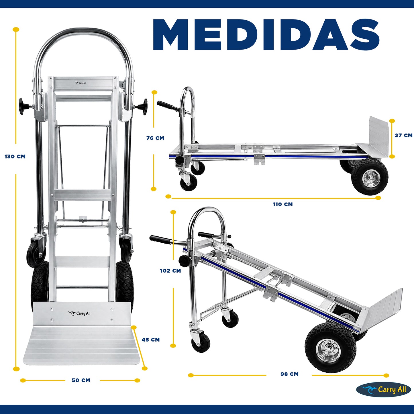Carro De Carga Plegable 3 En 1  Titan 350 Kilos Carry All Tipo Yegua Plataforma