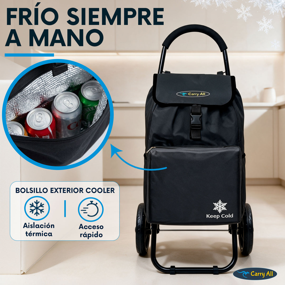 Carrito De Compras Plegable Carry All Sidney 55 Litros Bolsillo Cooler Carro Feria