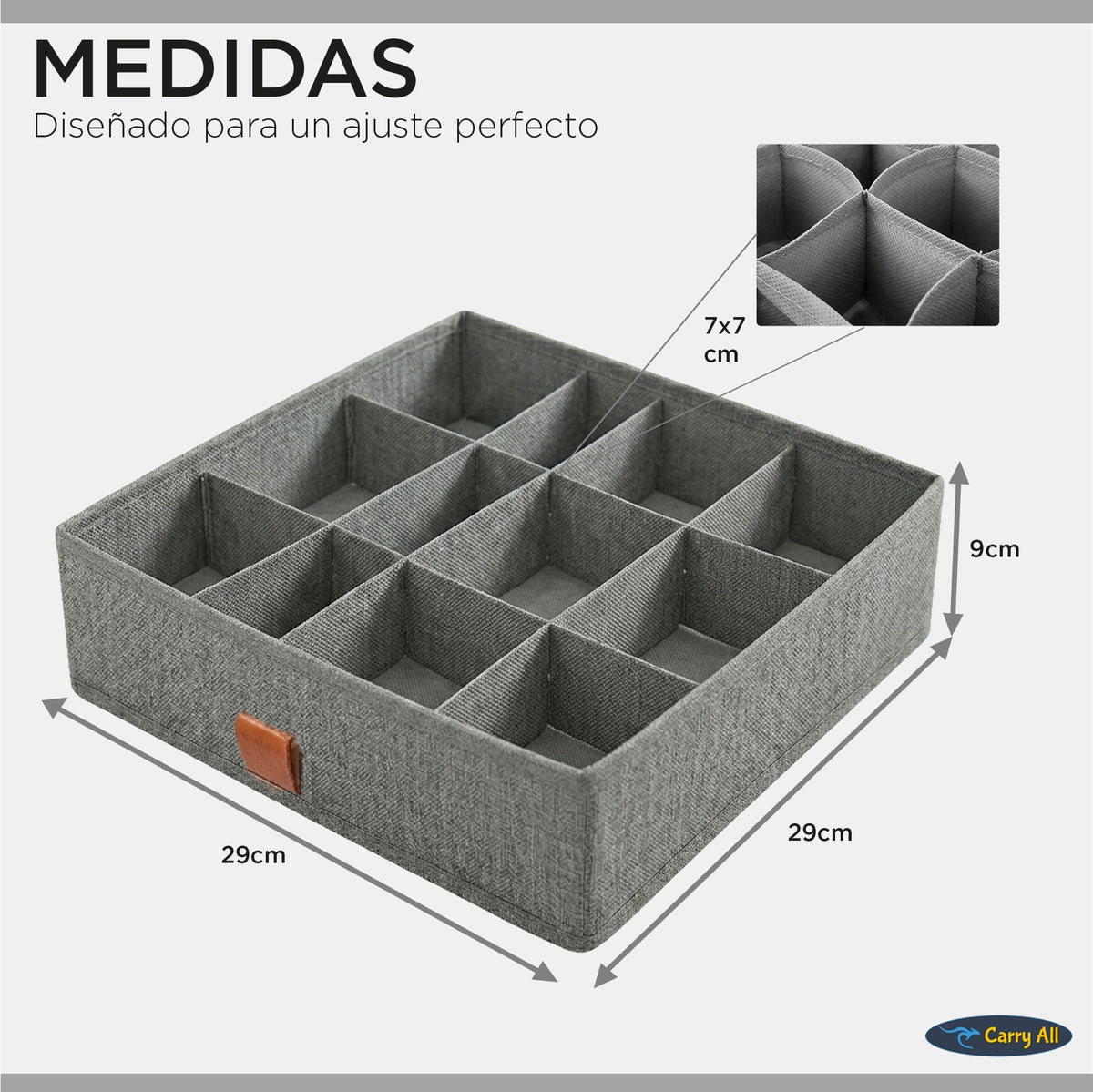 Pack de 3 Cajas Organizadoras Closet Carry All 16 Divisiones Ropa Interior Accesorios Gris