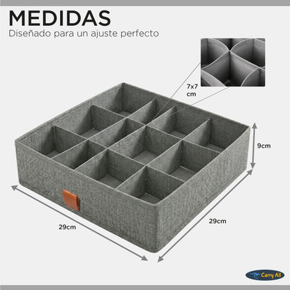 Pack de 3 Cajas Organizadoras Closet Carry All 16 Divisiones Ropa Interior Accesorios Gris