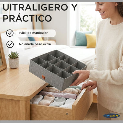 Pack de 3 Cajas Organizadoras Closet Carry All 16 Divisiones Ropa Interior Accesorios Gris
