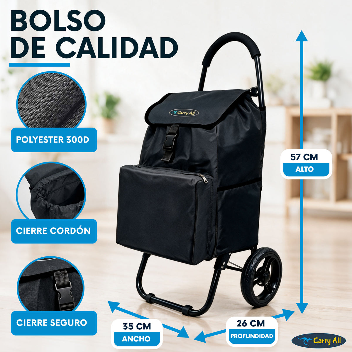 Carrito De Compras Plegable Carry All Sidney 55 Litros Bolsillo Cooler Carro Feria
