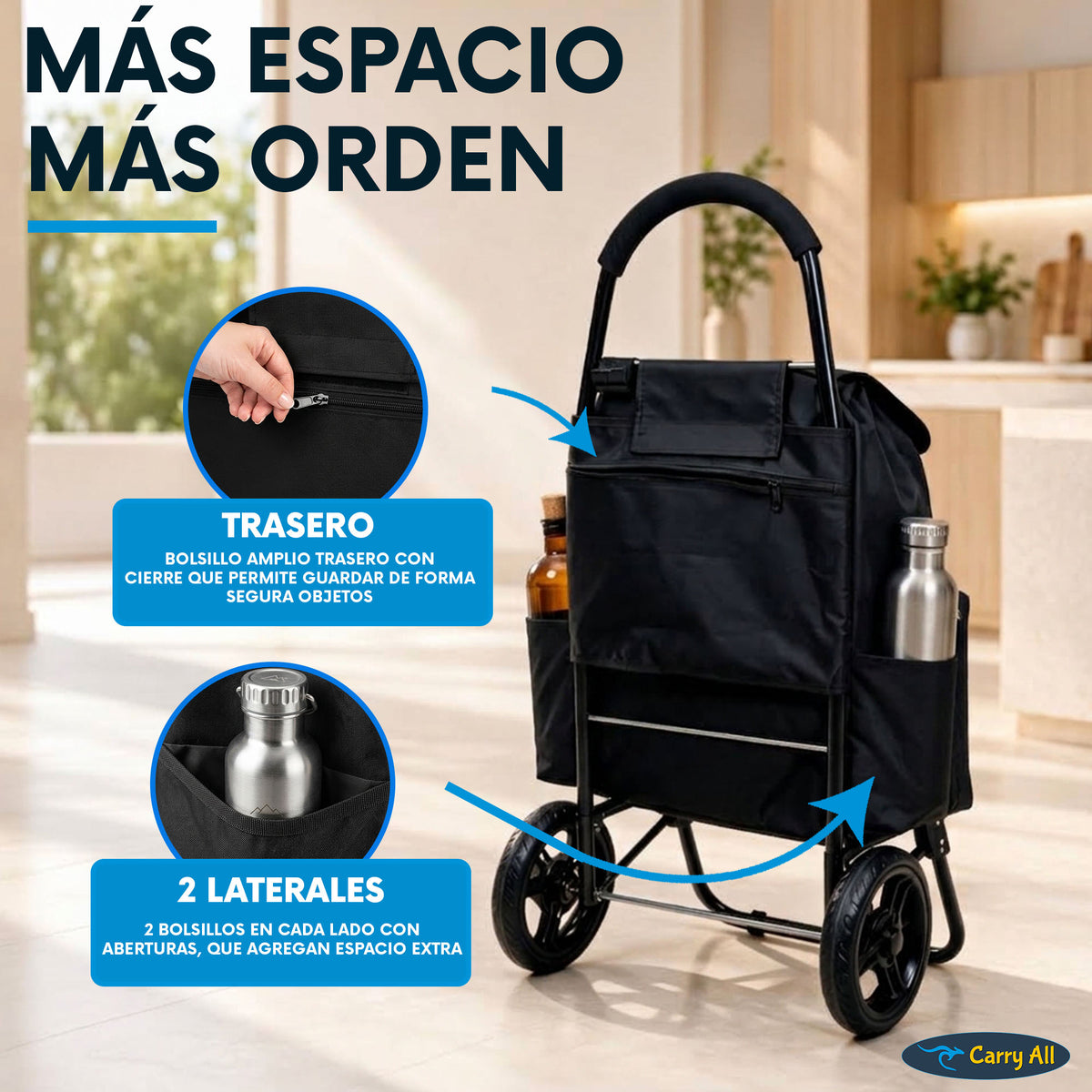 Carrito De Compras Plegable Carry All Sidney 55 Litros Bolsillo Cooler Carro Feria