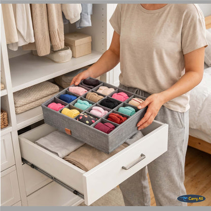 Pack de 3 Cajas Organizadoras Closet Carry All 16 Divisiones Ropa Interior Accesorios Gris
