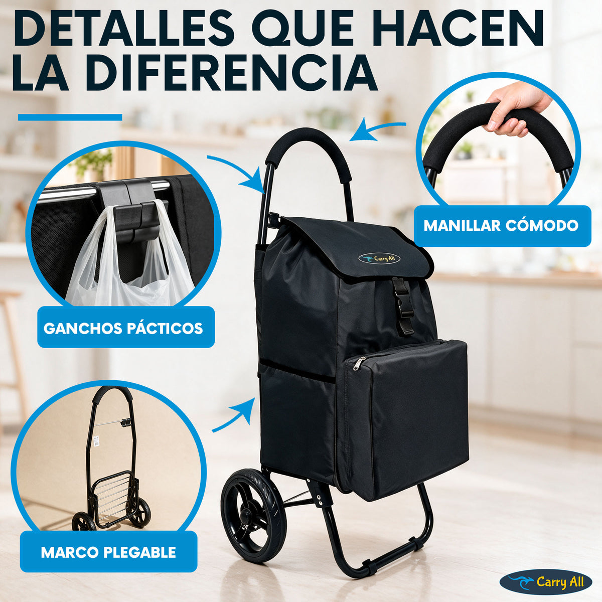 Carrito De Compras Plegable Carry All Sidney 55 Litros Bolsillo Cooler Carro Feria