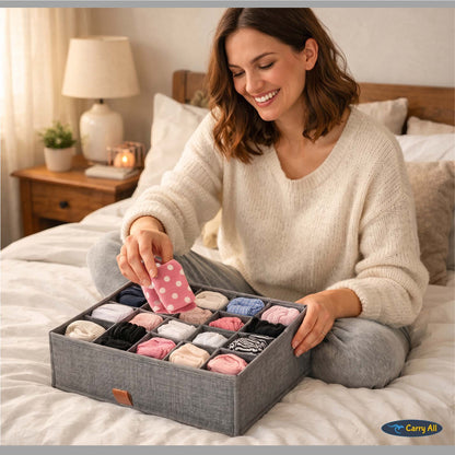 Pack de 3 Cajas Organizadoras Closet Carry All 16 Divisiones Ropa Interior Accesorios Gris