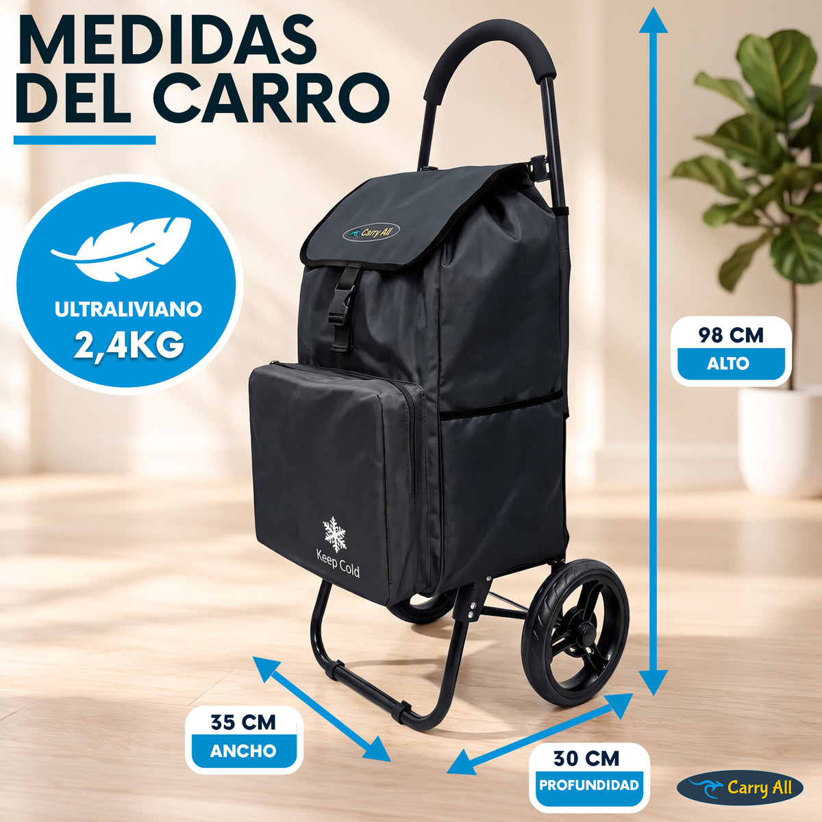 Carrito De Compras Plegable Carry All Sidney 55 Litros Bolsillo Cooler Carro Feria
