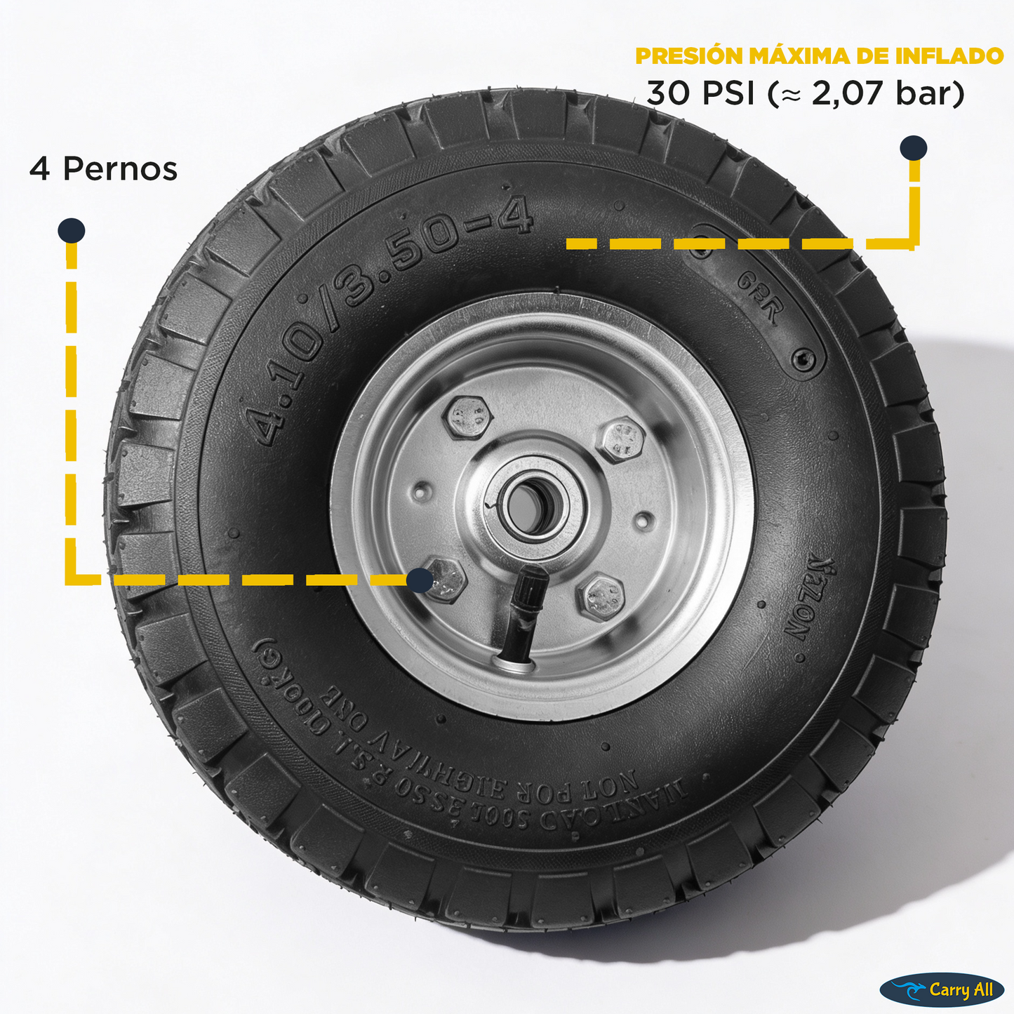 Rueda de Repuesto Neumática 10 Pulgadas Carry All para Carro de Carga Tipo Yegua