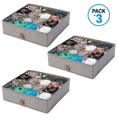 Pack de 3 Cajas Organizadoras Closet Carry All 16 Divisiones Ropa Interior Accesorios Gris