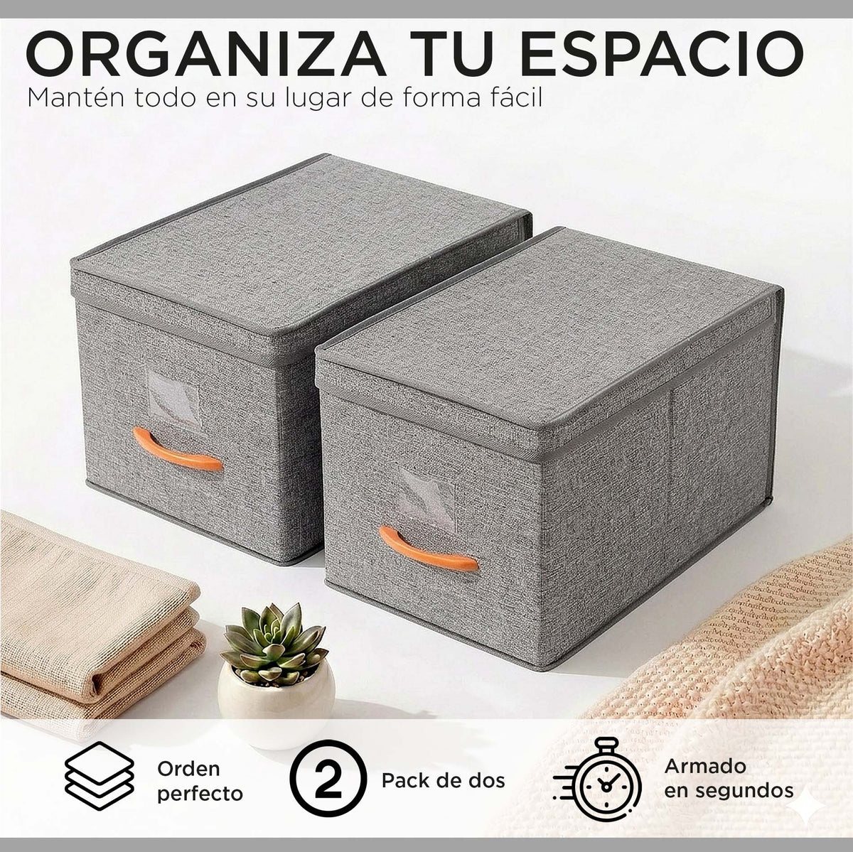 Pack 2 Cajas Organizadoras Carry All Plegables Closet Ropa L