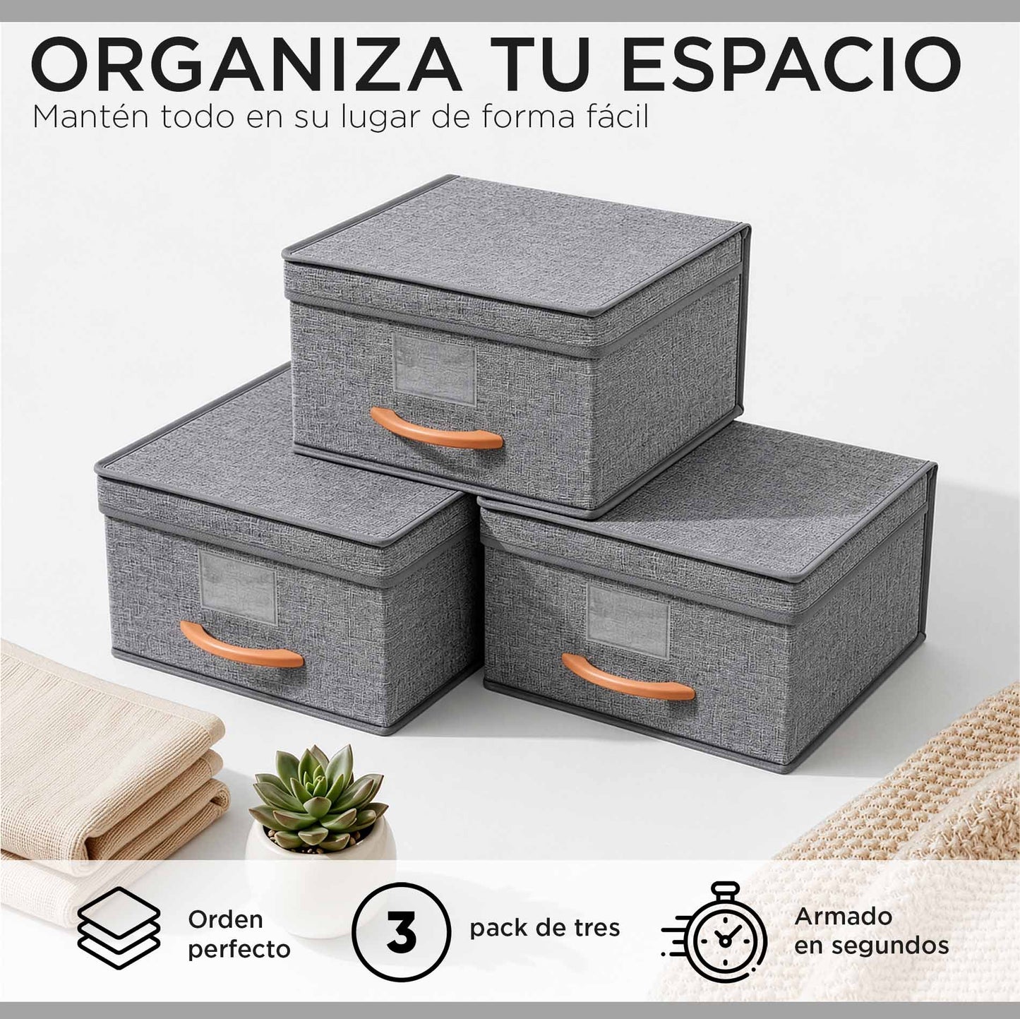 Pack 3 Cajas Organizadoras Carry All Plegables Closet Ropa S