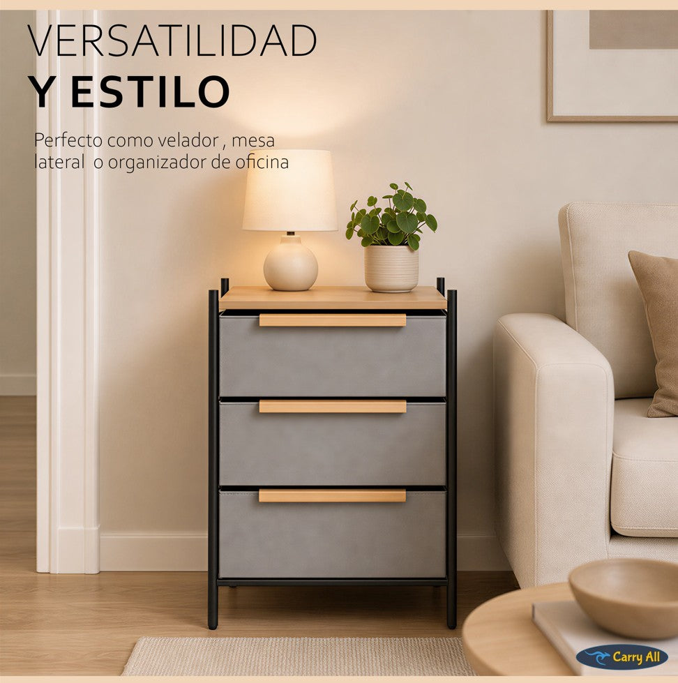 Velador Cajonera Carry All 3 Cajones Línea Minimalist