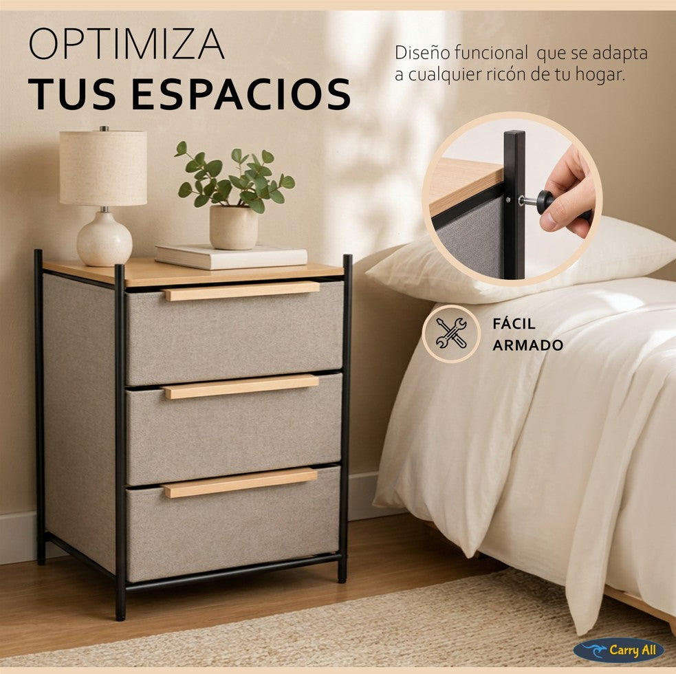 Velador Cajonera Carry All 3 Cajones Línea Minimalist