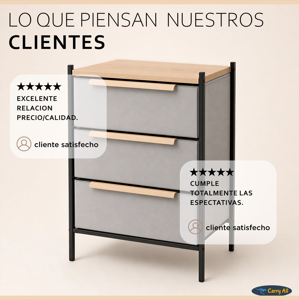 Velador Cajonera Carry All 3 Cajones Línea Minimalist