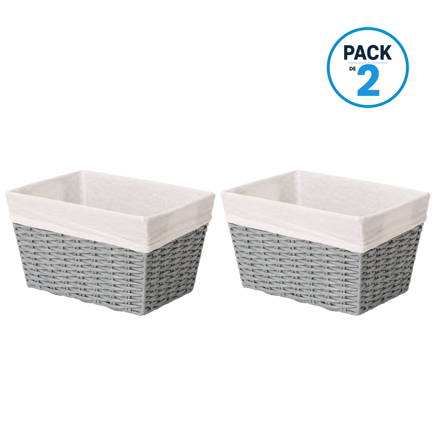 Pack 2 Canastos Cestas Organizadoras Carry All Estilo Ratán Gris M