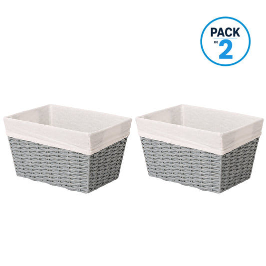 Pack 2 Canastos Cestas Organizadoras Carry All Estilo Ratán Gris M