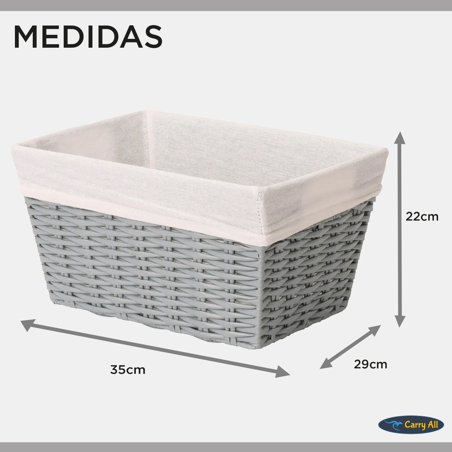 Pack 2 Canastos Cestas Organizadoras Carry All Estilo Ratán Gris M