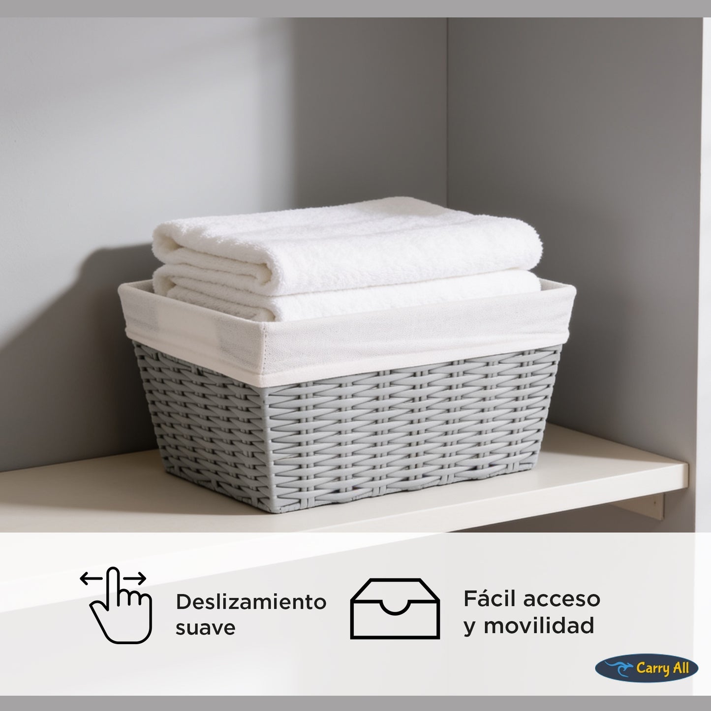 Pack 2 Canastos Cestas Organizadoras Carry All Estilo Ratán Gris M