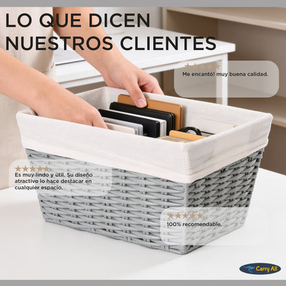 Pack 2 Canastos Cestas Organizadoras Carry All Estilo Ratán Gris M