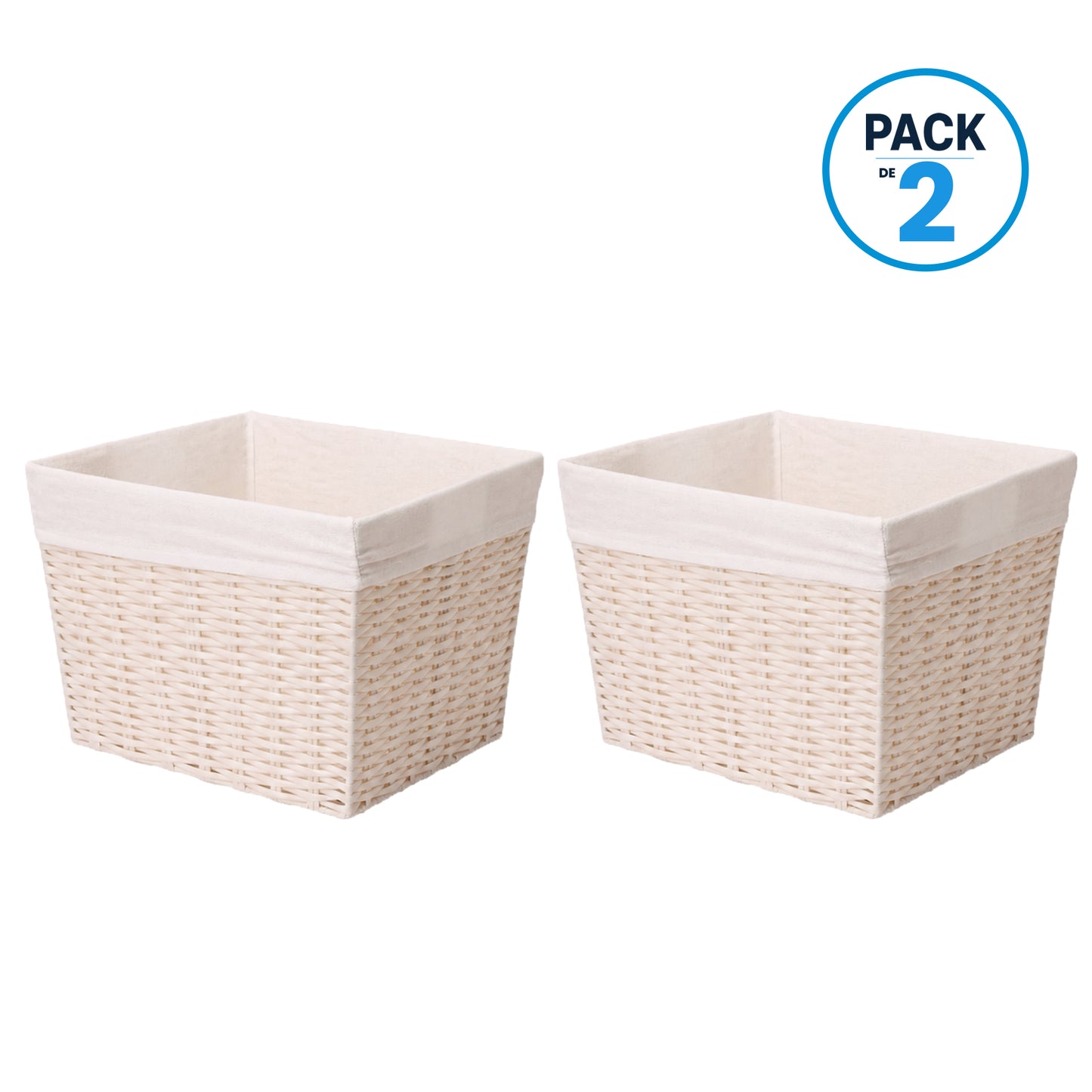 Pack 2 Canastos Cestas Organizadoras Carry All Estilo Ratán Crema M