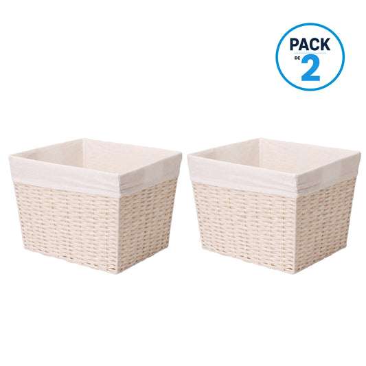Pack 2 Canastos Cestas Organizadoras Carry All Estilo Ratán Crema M