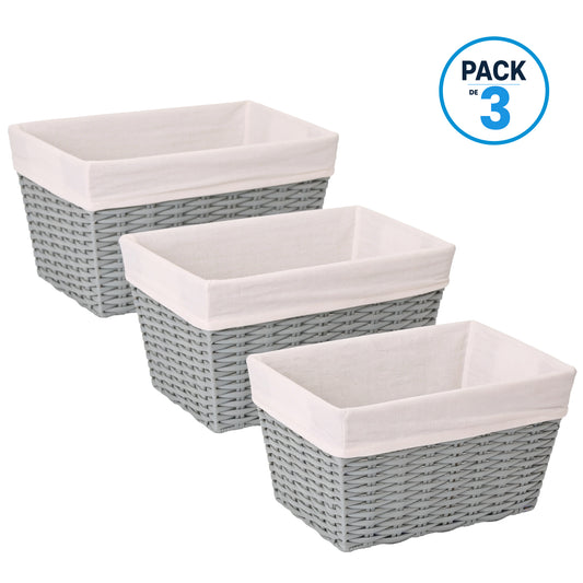 Pack 3 Canastos Cestas Organizadoras Carry All Estilo Ratán Gris S