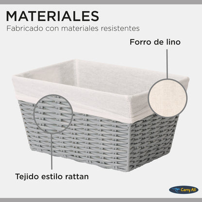 Pack 3 Canastos Cestas Organizadoras Carry All Estilo Ratán Gris S
