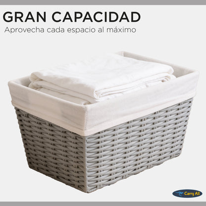 Pack 3 Canastos Cestas Organizadoras Carry All Estilo Ratán Gris S