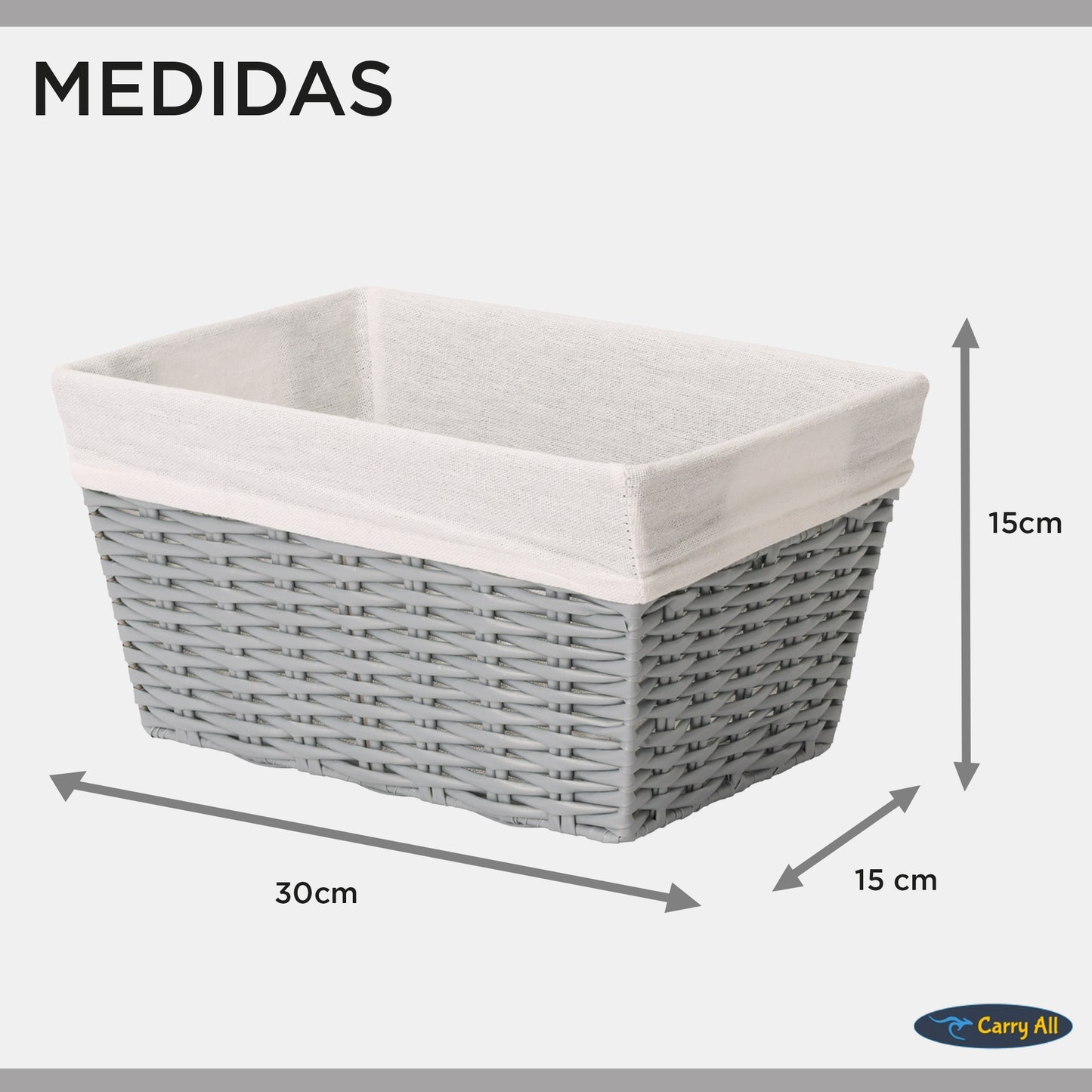 Pack 3 Canastos Cestas Organizadoras Carry All Estilo Ratán Gris S