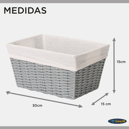 Pack 3 Canastos Cestas Organizadoras Carry All Estilo Ratán Gris S