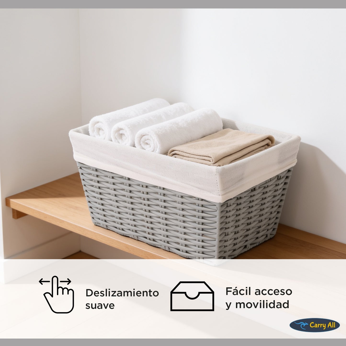Pack 3 Canastos Cestas Organizadoras Carry All Estilo Ratán Gris S