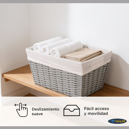 Pack 3 Canastos Cestas Organizadoras Carry All Estilo Ratán Gris S
