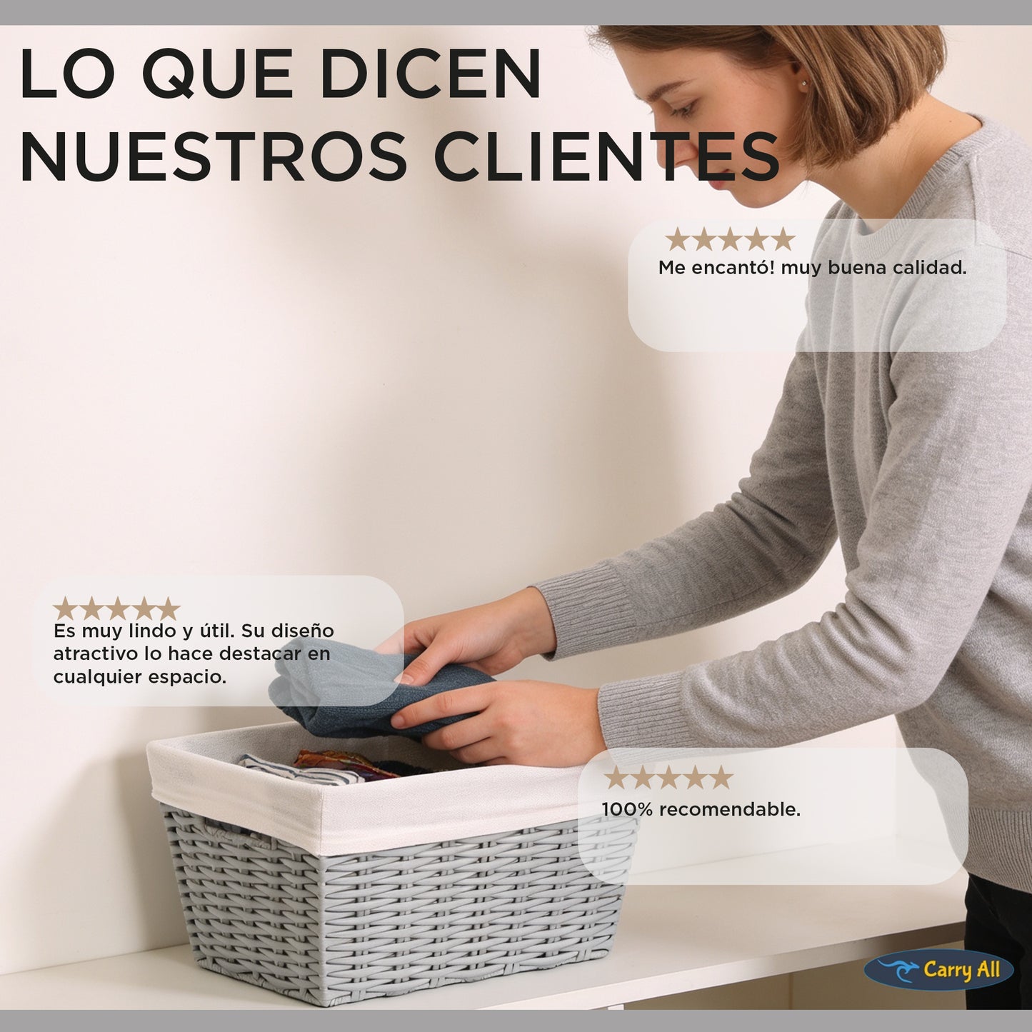 Pack 3 Canastos Cestas Organizadoras Carry All Estilo Ratán Gris S
