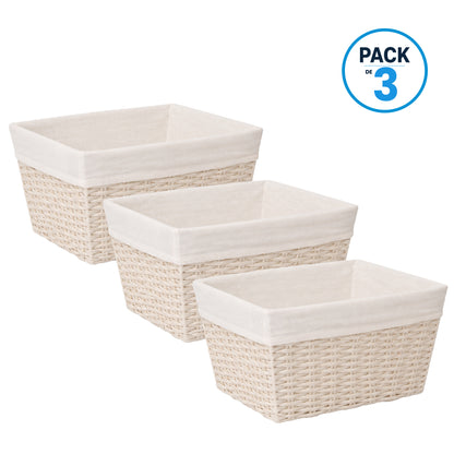 Pack 3 Canastos Cestas Organizadoras Carry All Estilo Ratán Crema S