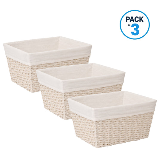 Pack 3 Canastos Cestas Organizadoras Carry All Estilo Ratán Crema S