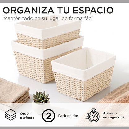 Pack 3 Canastos Cestas Organizadoras Carry All Estilo Ratán Crema S