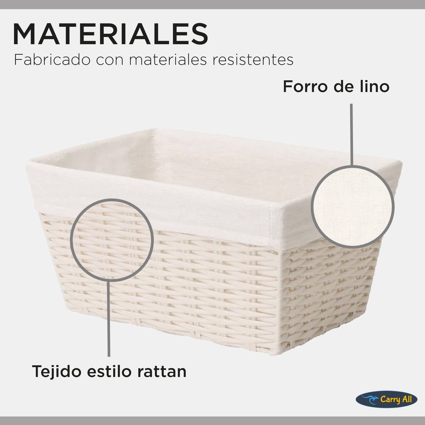 Pack 3 Canastos Cestas Organizadoras Carry All Estilo Ratán Crema S