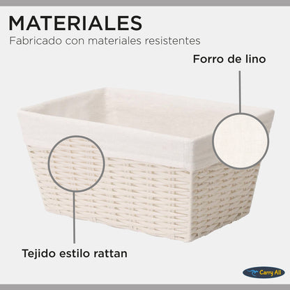 Pack 3 Canastos Cestas Organizadoras Carry All Estilo Ratán Crema S