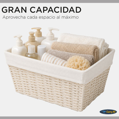 Pack 3 Canastos Cestas Organizadoras Carry All Estilo Ratán Crema S