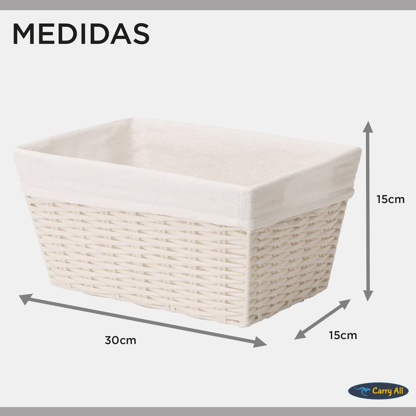 Pack 3 Canastos Cestas Organizadoras Carry All Estilo Ratán Crema S