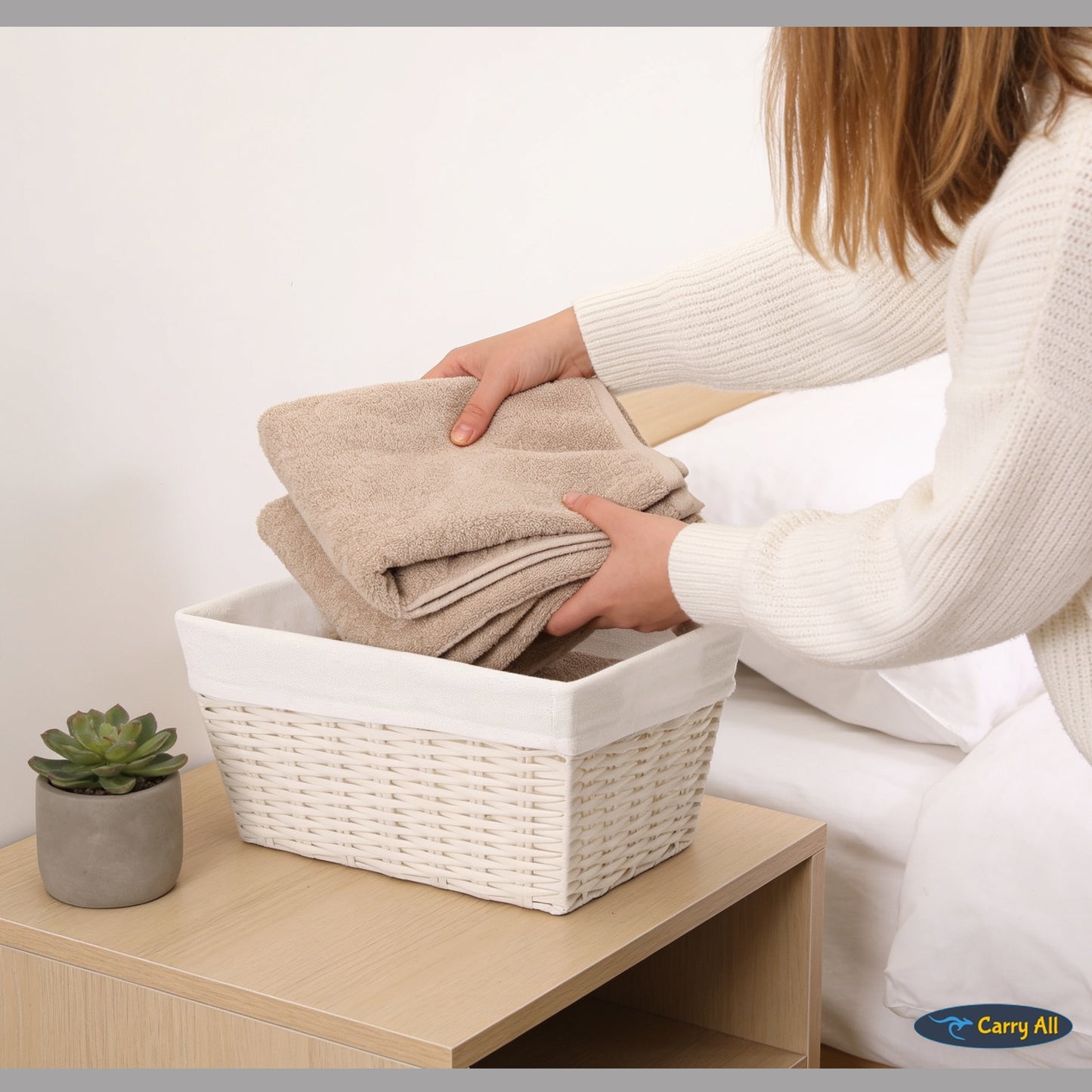 Pack 3 Canastos Cestas Organizadoras Carry All Estilo Ratán Crema S