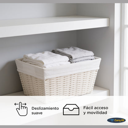 Pack 3 Canastos Cestas Organizadoras Carry All Estilo Ratán Crema S