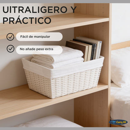 Pack 3 Canastos Cestas Organizadoras Carry All Estilo Ratán Crema S