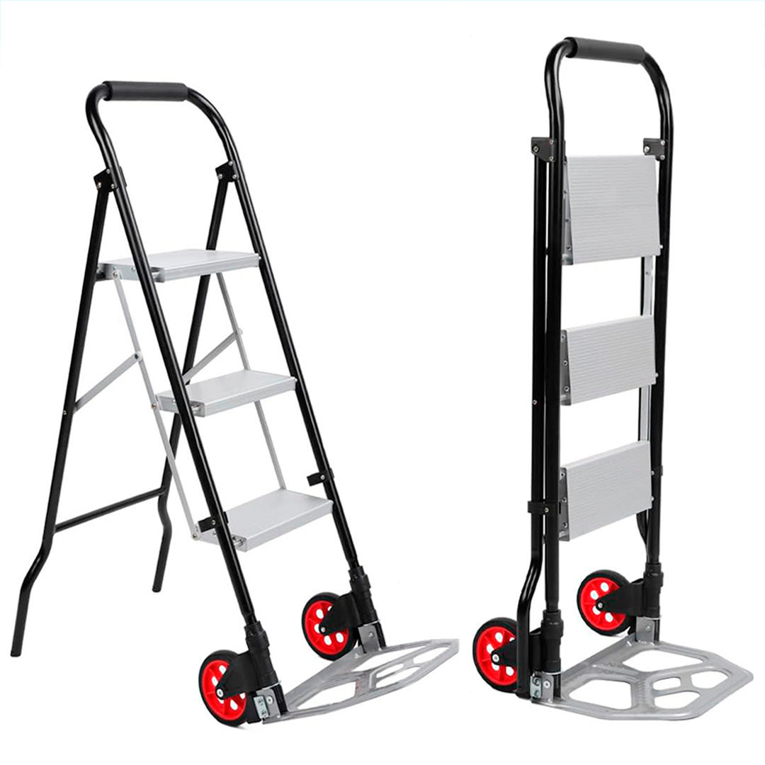 Escalera 3 Peldaños Y Carro De Carga Carry All Plegable Tipo Yegua 2 En 1