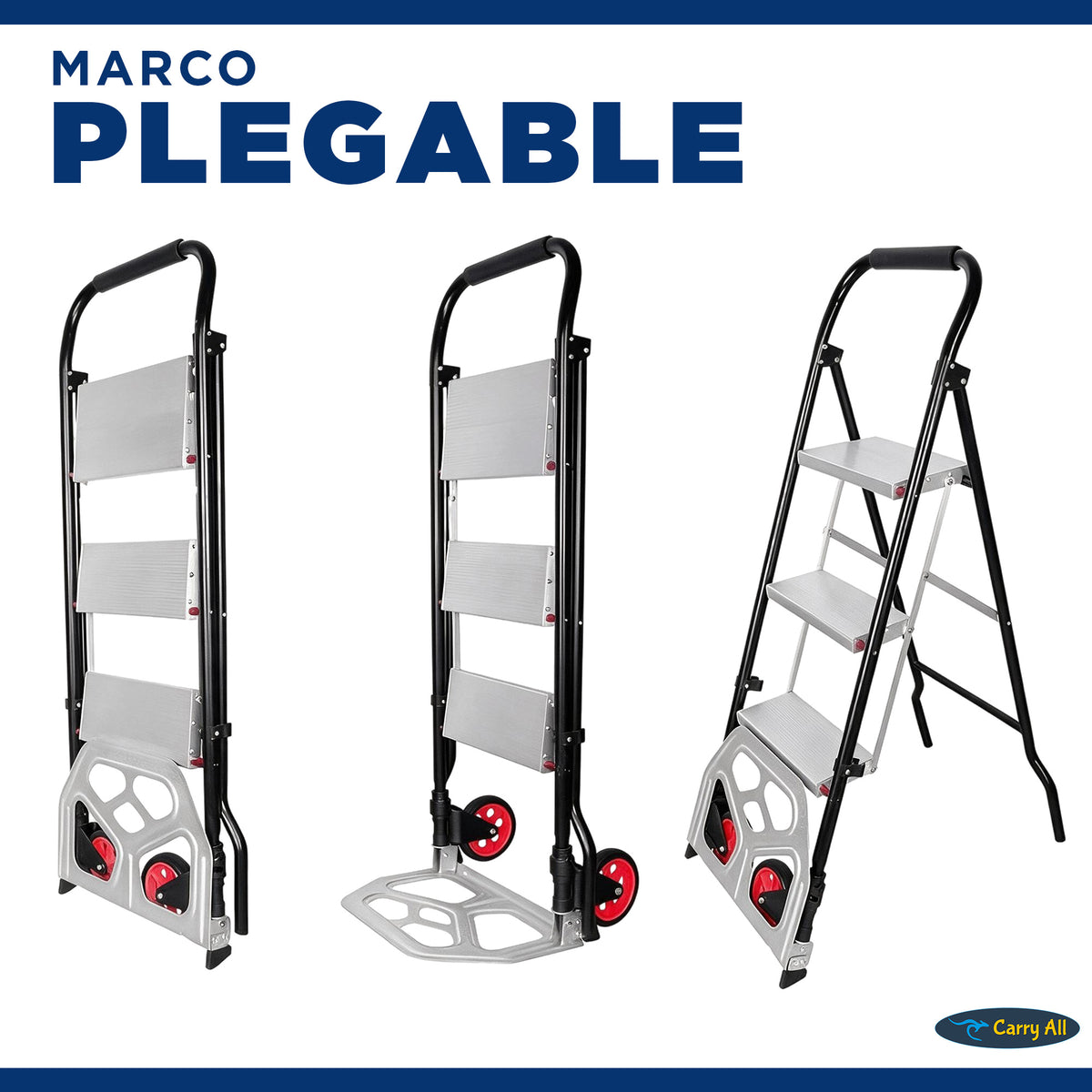 Escalera 3 Peldaños Y Carro De Carga Carry All Plegable Tipo Yegua 2 En 1