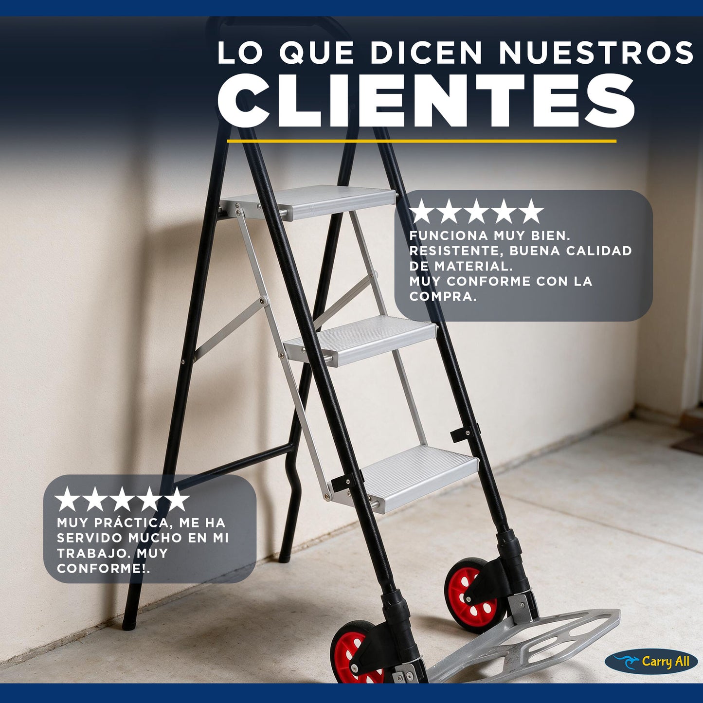 Escalera 3 Peldaños Y Carro De Carga Carry All Plegable Tipo Yegua 2 En 1